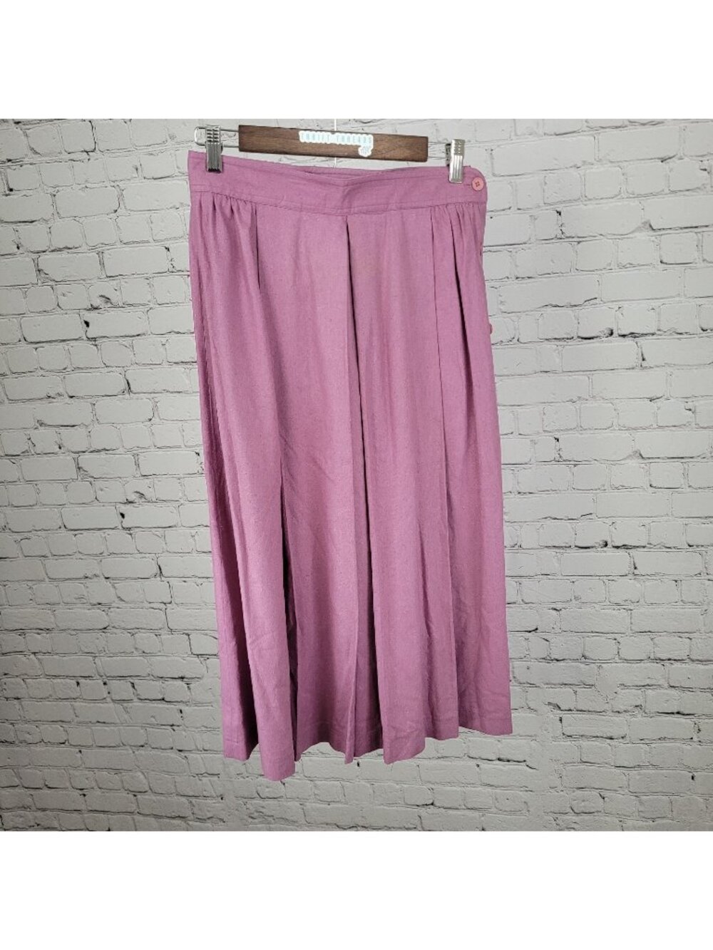 VTG Cirage Purple 100% Silk Pleated Buttoned A Line Midi Skirt Size 12 (26x31)